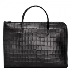 Longchamp Croco Block Briefcase S Black | ZUX-264071