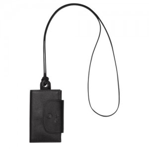 Longchamp Le Pliage Cuir Card holder with necklace Black | VQL-629513