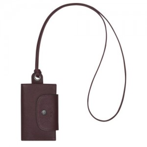 Longchamp Le Pliage Cuir Card holder with necklace Burgundy | SNQ-804693