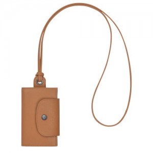 Longchamp Le Pliage Cuir Card holder with necklace Hazelnut | QKP-058496