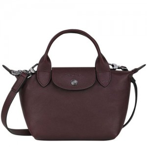 Longchamp Le Pliage Cuir Top handle bag XS Burgundy | GQN-901742