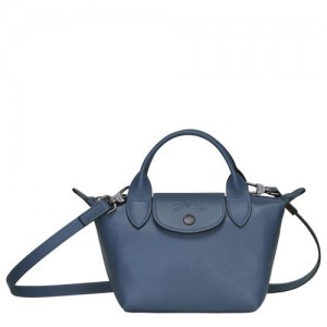 Longchamp Le Pliage Cuir Top handle bag XS Pilot Blue | SVW-831647