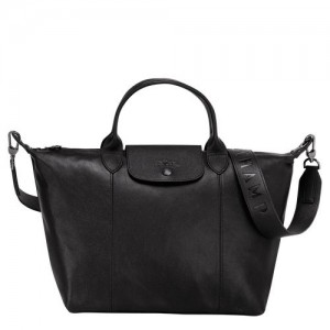 Longchamp Le Pliage Cuir Top handle bag M Black | PZT-495617