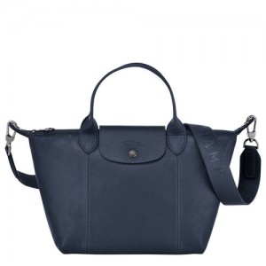 Longchamp Le Pliage Cuir Top handle bag S Navy | NMJ-160295