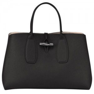 Longchamp Roseau Top handle bag L Black | EIY-975140