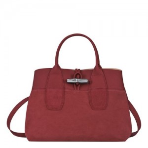 Longchamp Roseau Top handle bag M Red | UKN-531948