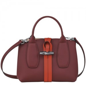 Longchamp Roseau Top handle bag S Burgundy/Orange | DFQ-824910