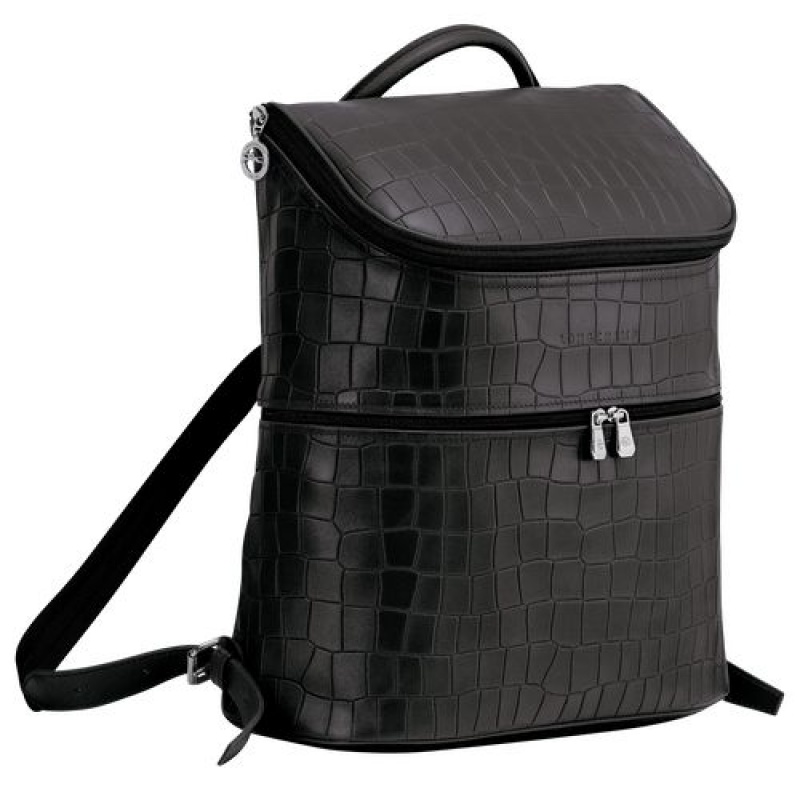 Longchamp Croco Block Backpack Black | FPU-417395