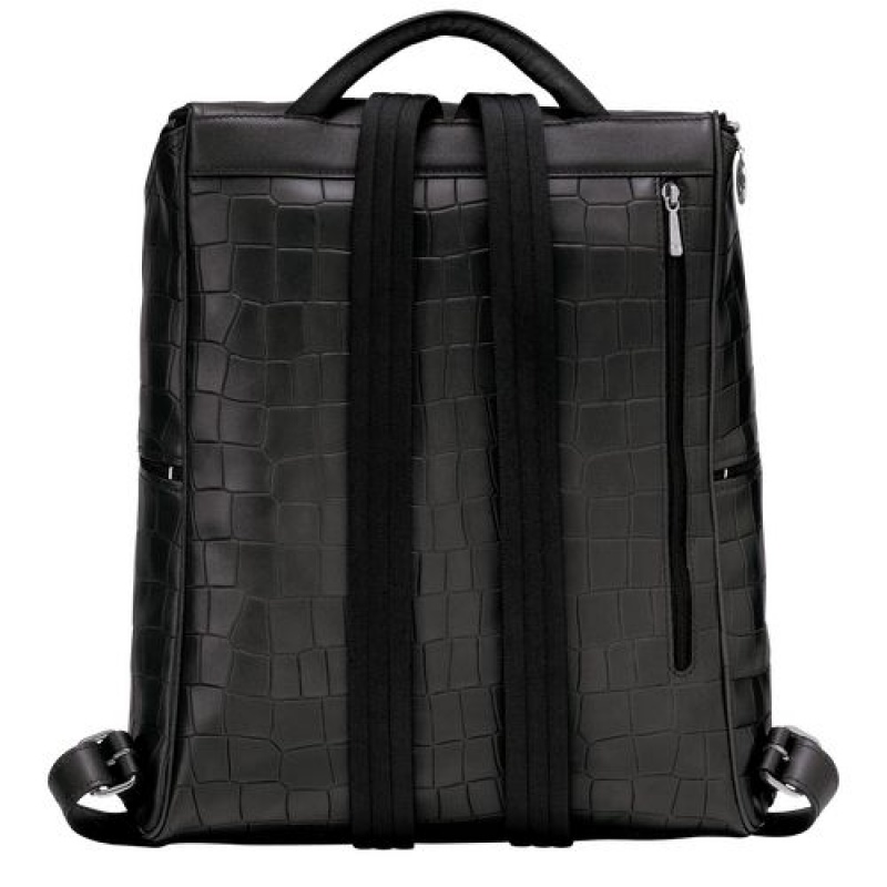 Longchamp Croco Block Backpack Black | FPU-417395