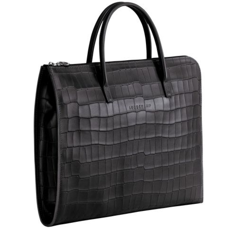 Longchamp Croco Block Briefcase S Black | ZUX-264071