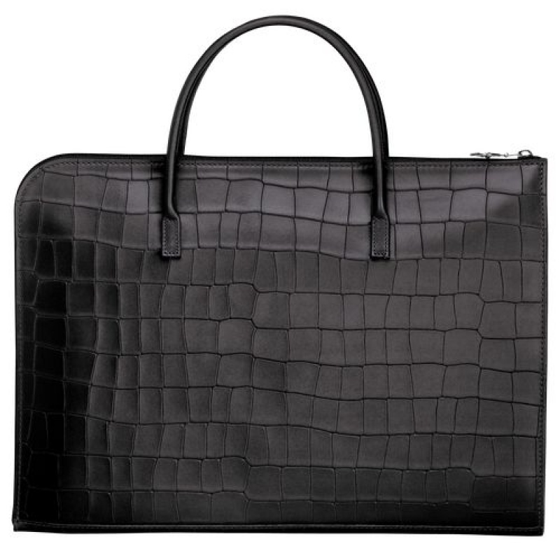 Longchamp Croco Block Briefcase S Black | ZUX-264071