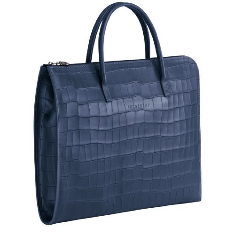 Longchamp Croco Block Briefcase S Navy | WPE-806935