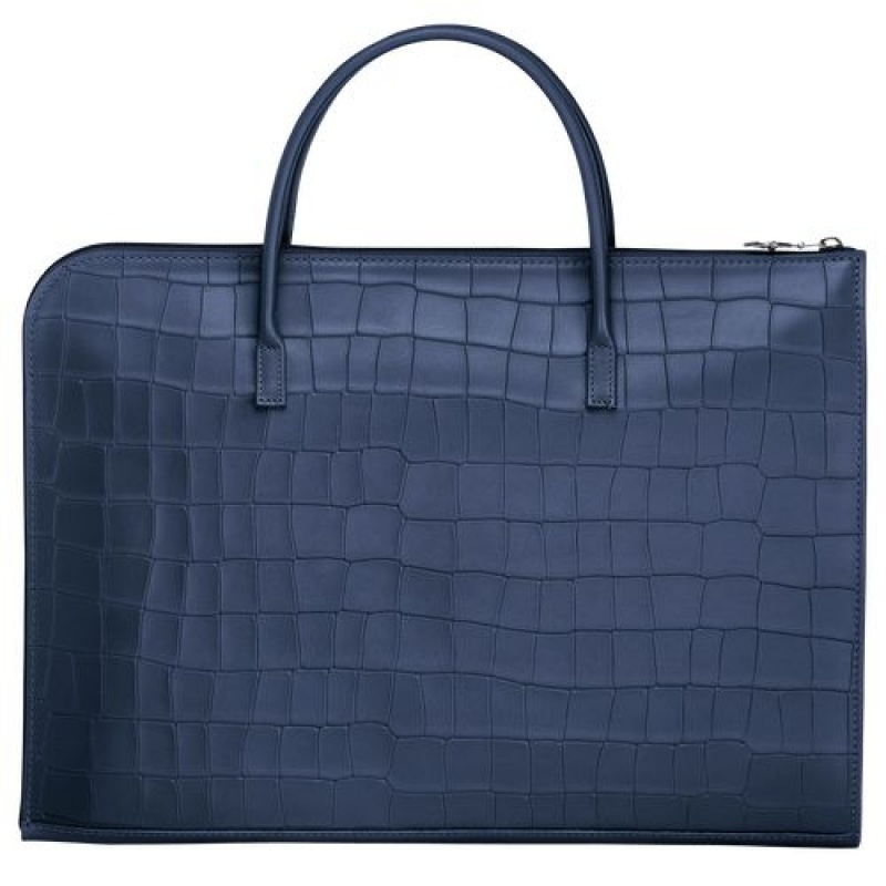 Longchamp Croco Block Briefcase S Navy | WPE-806935