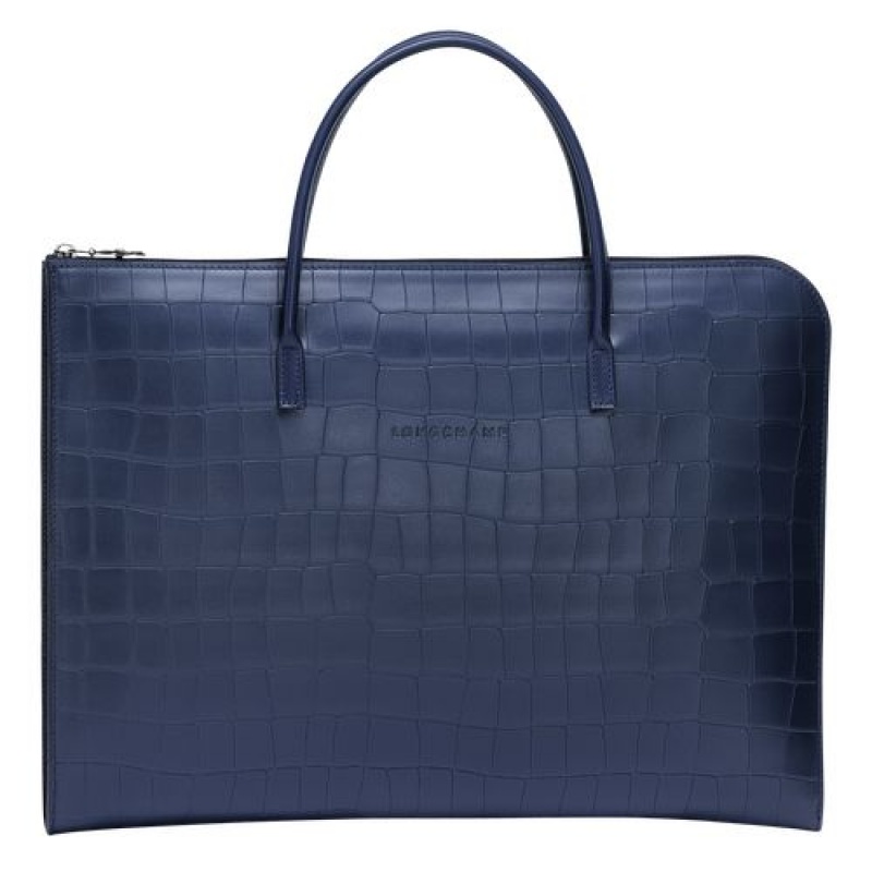 Longchamp Croco Block Briefcase S Navy | WPE-806935