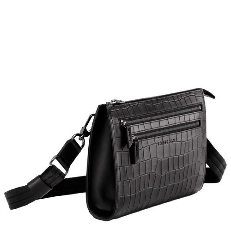 Longchamp Croco Block Crossbody bag Black | VCD-586430