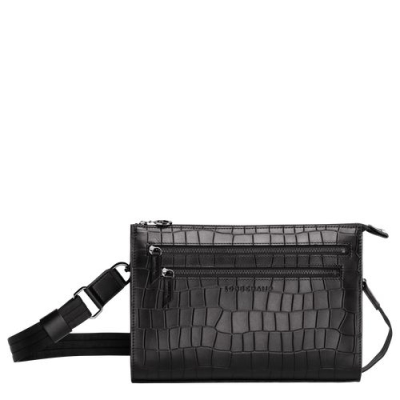 Longchamp Croco Block Crossbody bag Black | VCD-586430