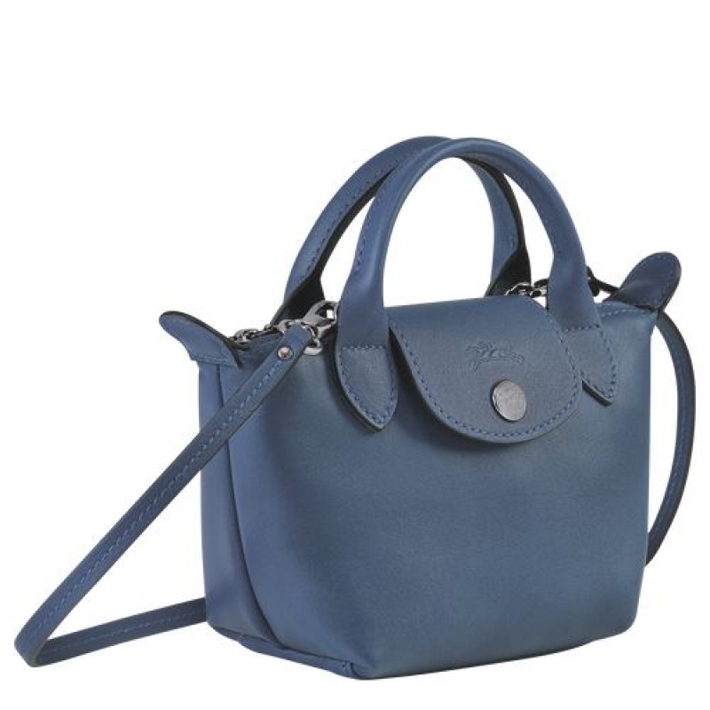 Longchamp Le Pliage Cuir Crossbody bag Pilot Blue | QNL-351948