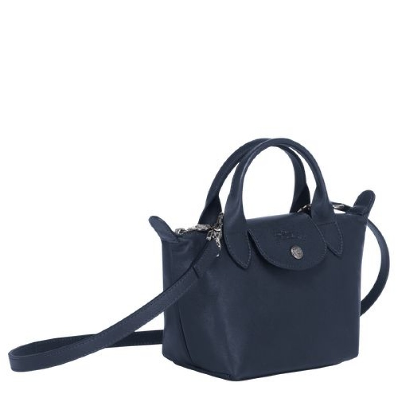 Longchamp Le Pliage Cuir Top handle bag XS Navy | GRI-051632