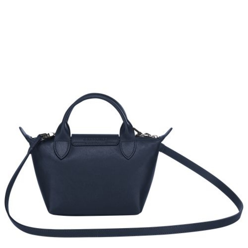 Longchamp Le Pliage Cuir Top handle bag XS Navy | GRI-051632