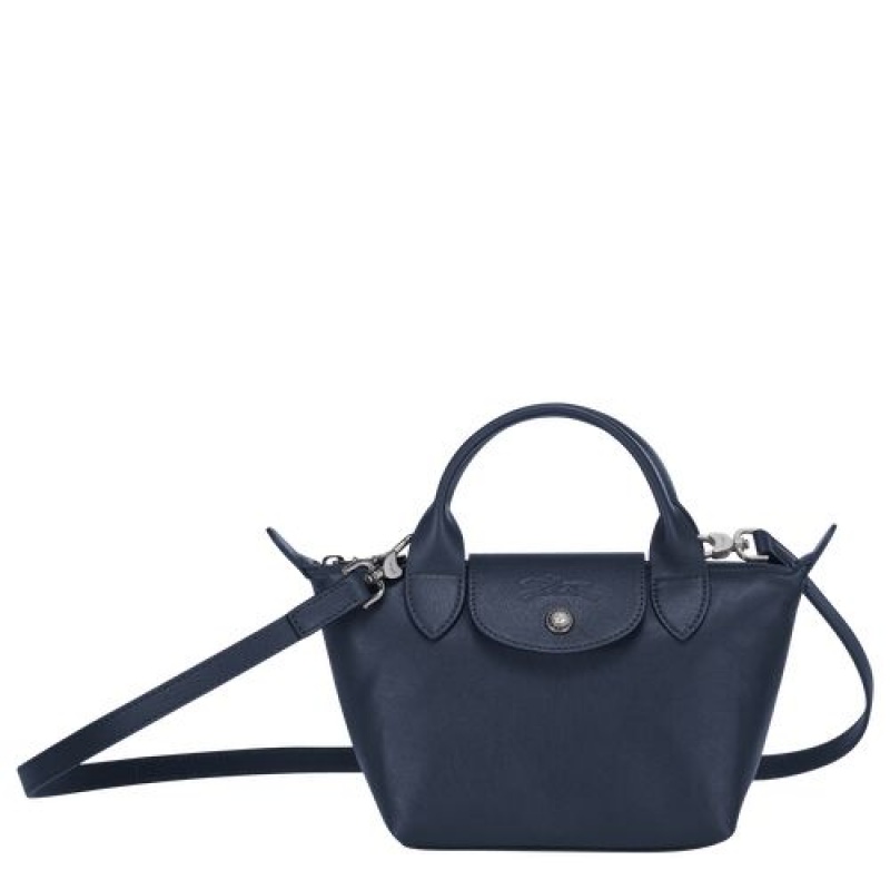 Longchamp Le Pliage Cuir Top handle bag XS Navy | GRI-051632