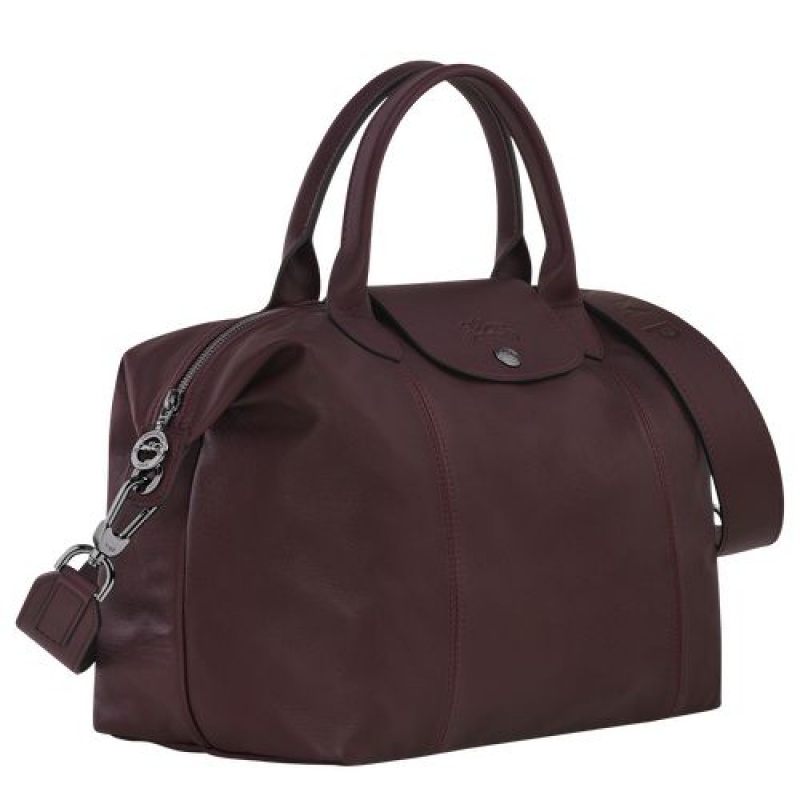 Longchamp Le Pliage Cuir Top handle bag M Burgundy | FRB-702351