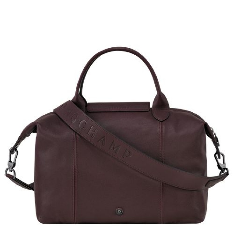 Longchamp Le Pliage Cuir Top handle bag M Burgundy | FRB-702351