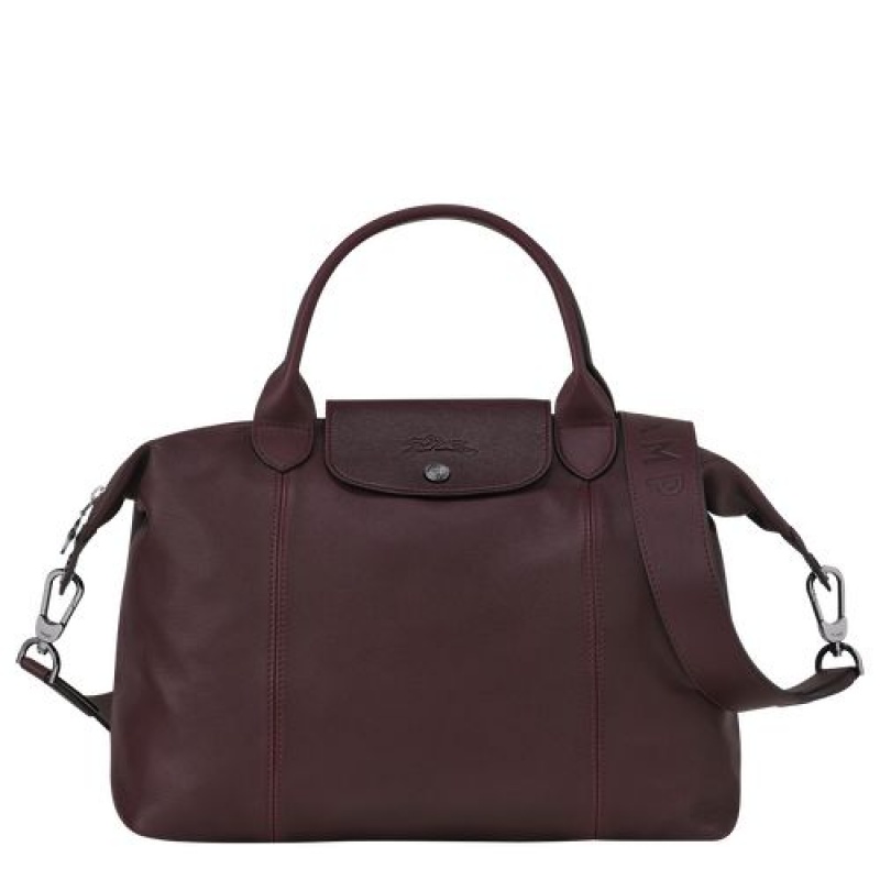 Longchamp Le Pliage Cuir Top handle bag M Burgundy | FRB-702351