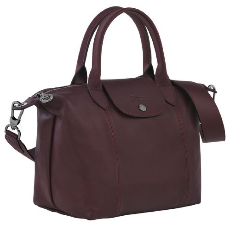 Longchamp Le Pliage Cuir Top handle bag S Burgundy | VKH-184695