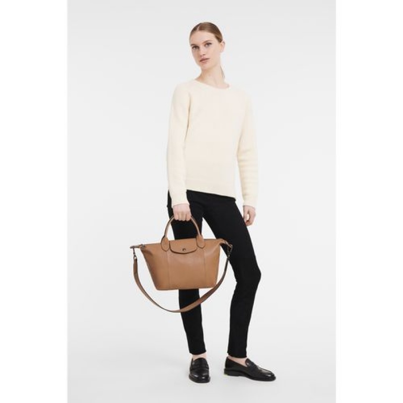 Longchamp Le Pliage Cuir Top handle bag S Hazelnut | UPE-482537