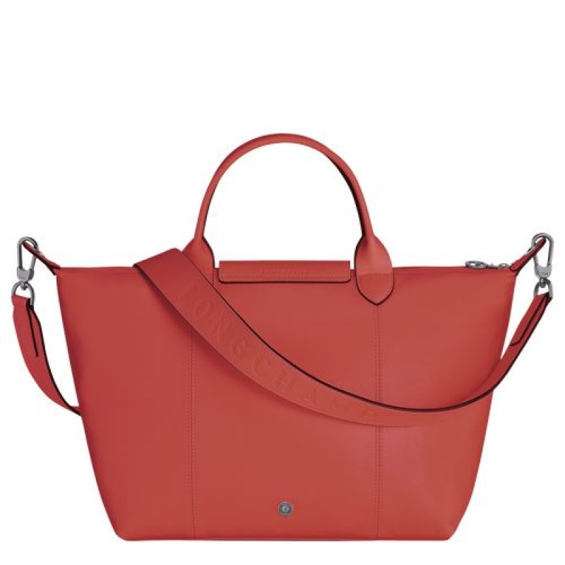 Longchamp Le Pliage Cuir Top handle bag M Terracotta | YZD-140678