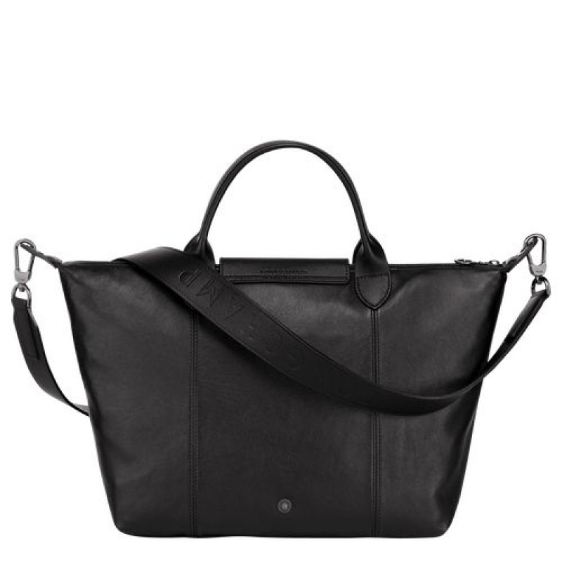 Longchamp Le Pliage Cuir Top handle bag M Black | PZT-495617