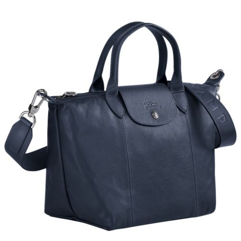 Longchamp Le Pliage Cuir Top handle bag S Navy | NMJ-160295