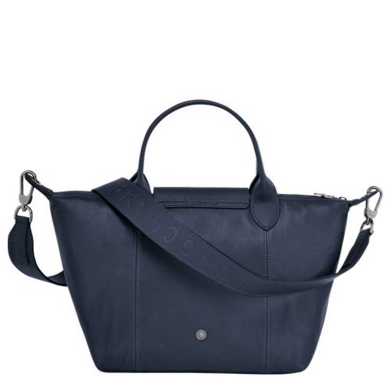 Longchamp Le Pliage Cuir Top handle bag S Navy | NMJ-160295