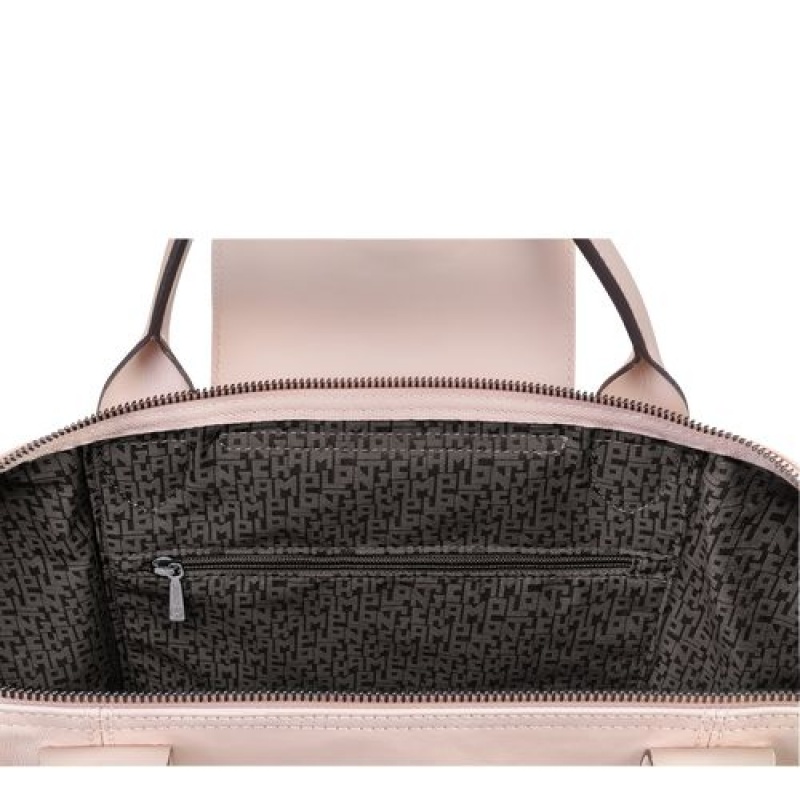 Longchamp Le Pliage Cuir Top handle bag M Pale Pink | NFV-407231