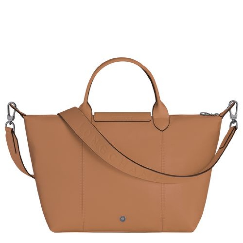 Longchamp Le Pliage Cuir Top handle bag M Hazelnut | MWN-589476