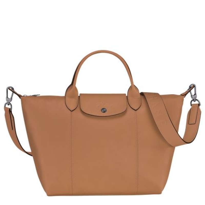 Longchamp Le Pliage Cuir Top handle bag M Hazelnut | MWN-589476