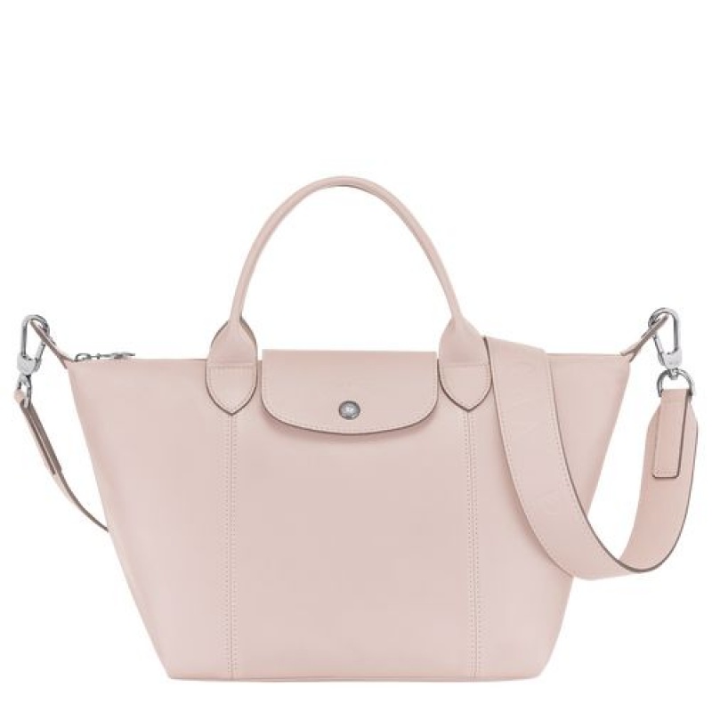 Longchamp Le Pliage Cuir Top handle bag S Pale Pink | MEF-578304