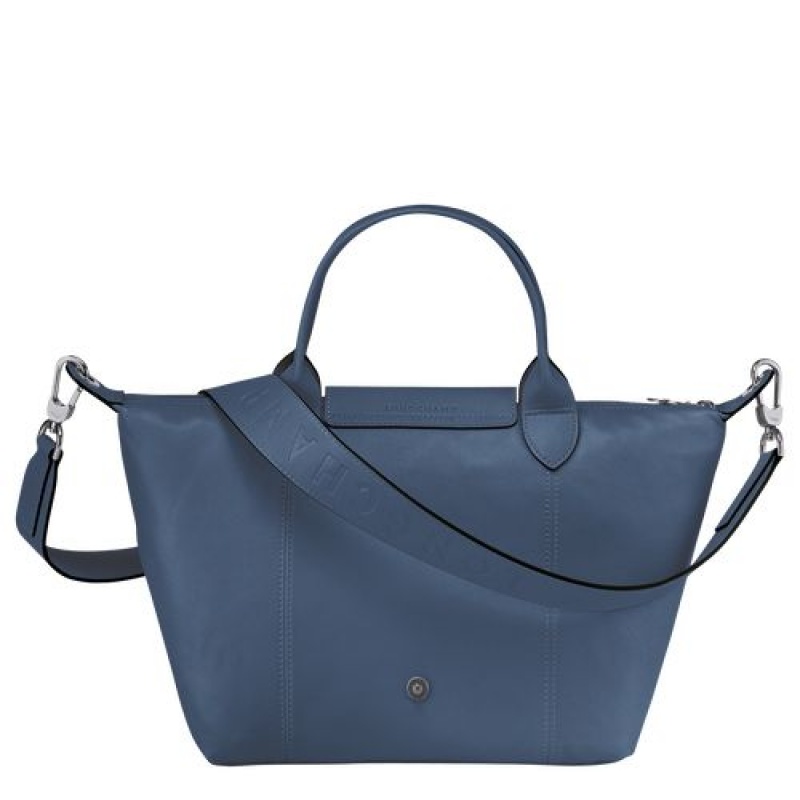 Longchamp Le Pliage Cuir Top handle bag S Pilot Blue | LVF-703946