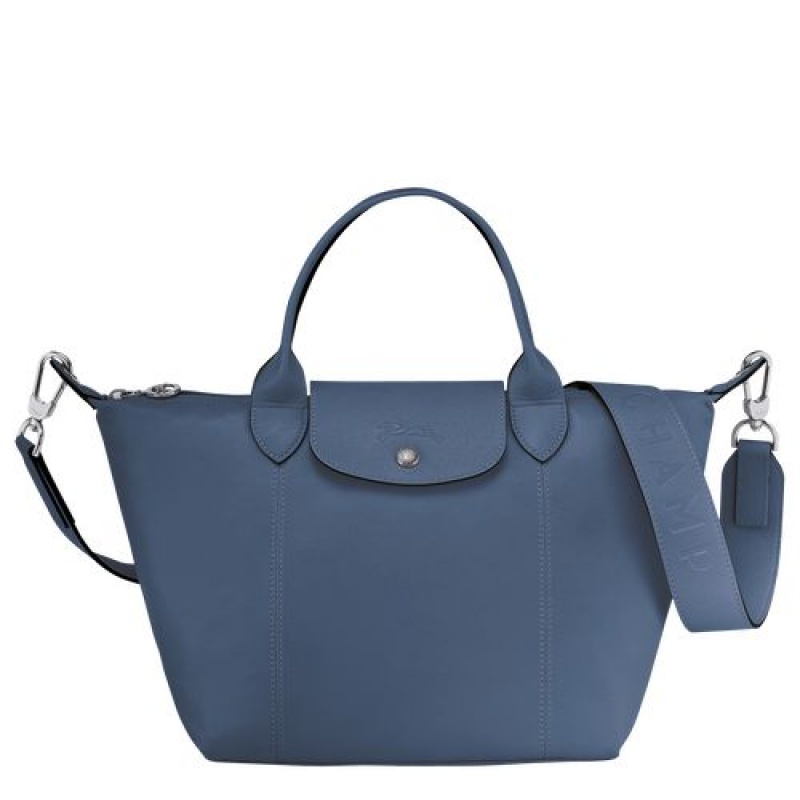 Longchamp Le Pliage Cuir Top handle bag S Pilot Blue | LVF-703946