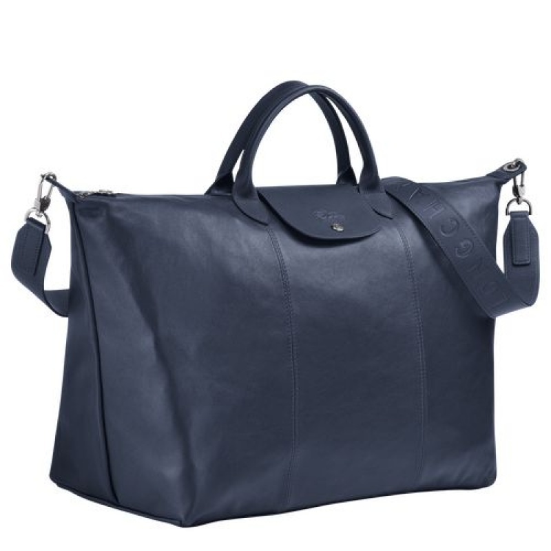 Longchamp Le Pliage Cuir Travel bag L Navy | HVL-124903