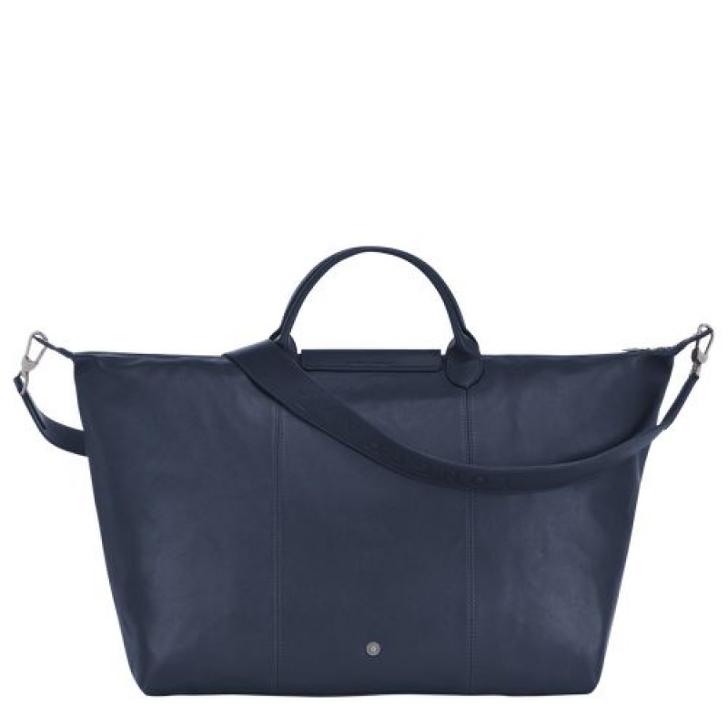 Longchamp Le Pliage Cuir Travel bag L Navy | HVL-124903