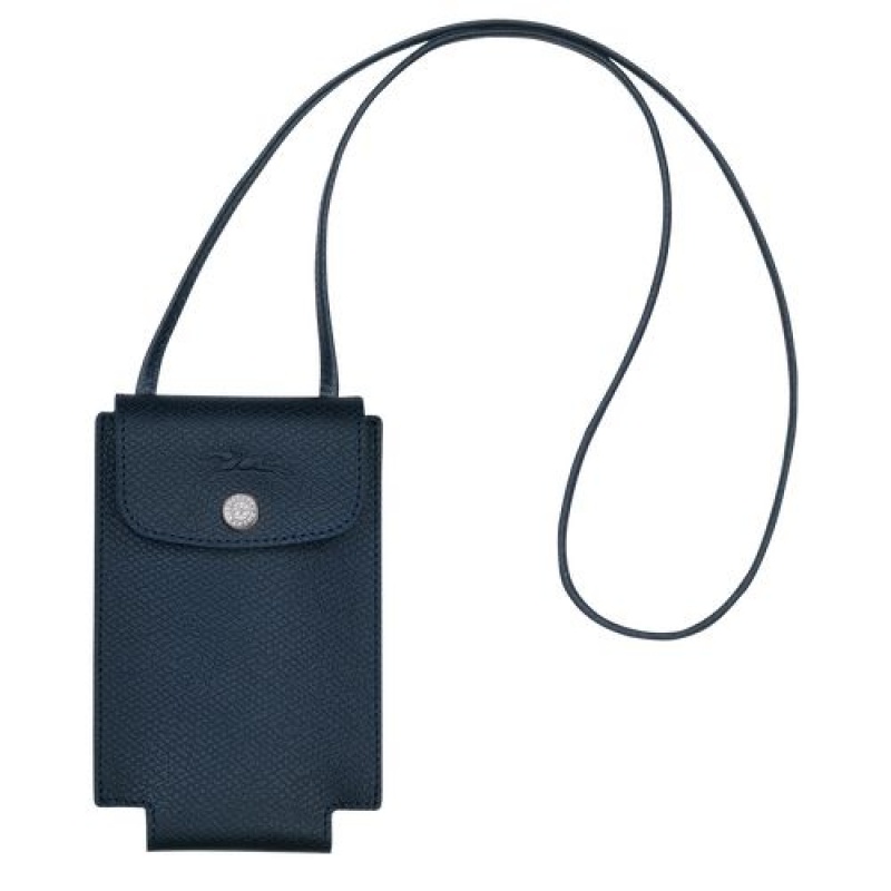 Longchamp Le Pliage Green Phone case with leather lace Navy | SJW-130697