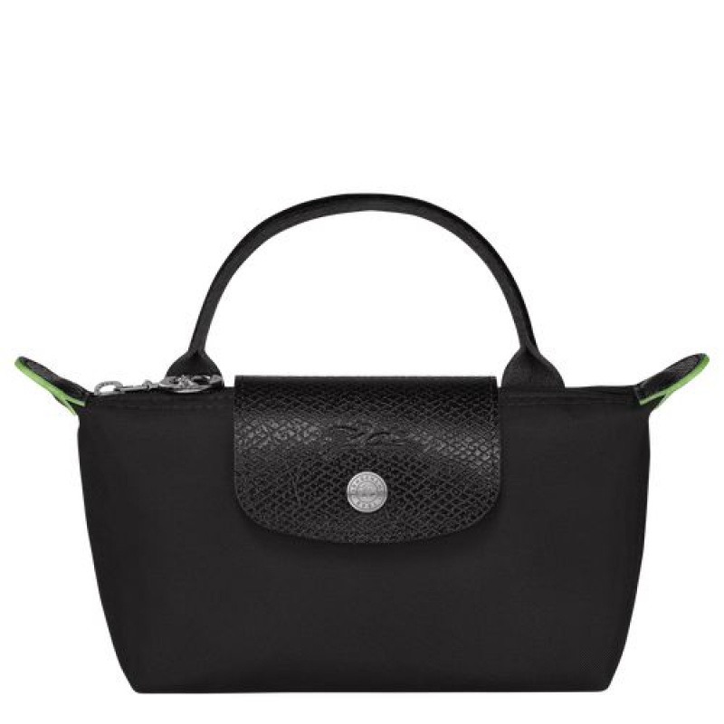 Longchamp Le Pliage Green Pouch with handle Black | DGC-563108