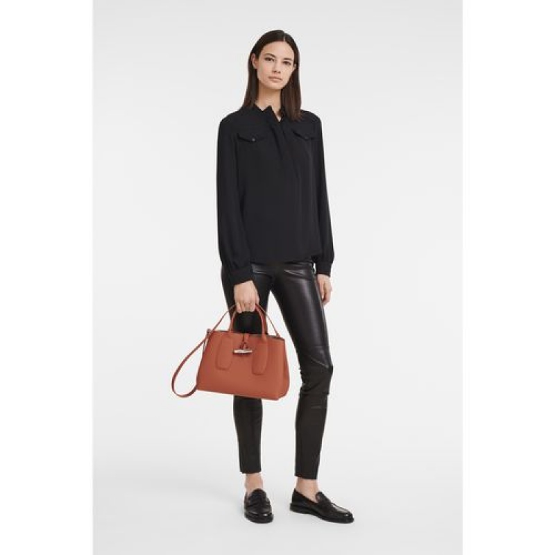 Longchamp Roseau Top handle bag M Brick | SLE-495061