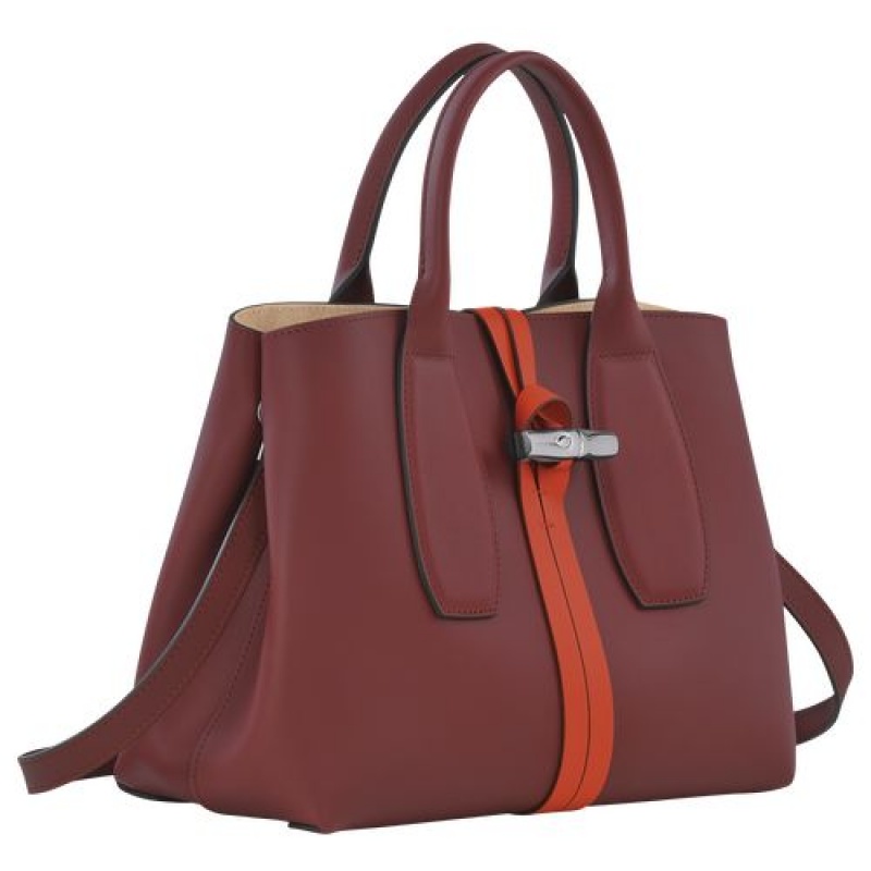 Longchamp Roseau Top handle bag M Burgundy/Orange | LCM-745026