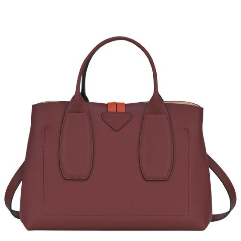 Longchamp Roseau Top handle bag M Burgundy/Orange | LCM-745026