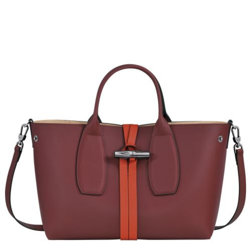 Longchamp Roseau Top handle bag M Burgundy/Orange | LCM-745026