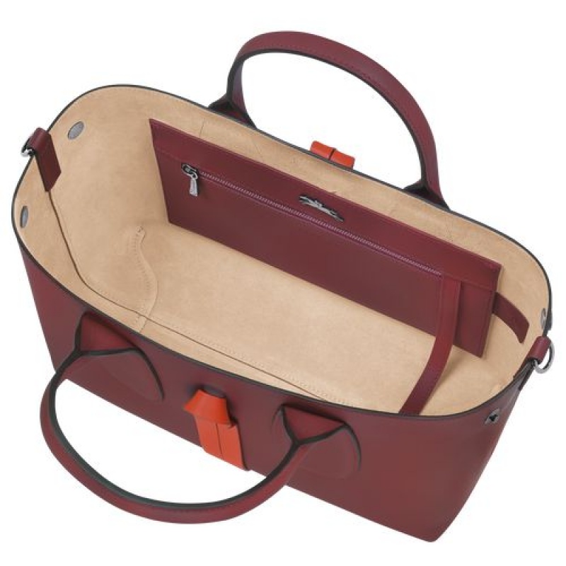 Longchamp Roseau Top handle bag M Burgundy/Orange | LCM-745026