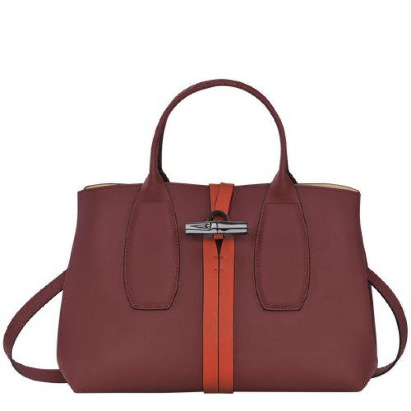 Longchamp Roseau Top handle bag M Burgundy/Orange | LCM-745026