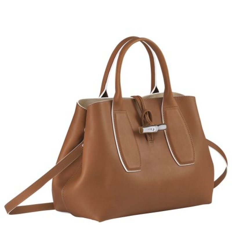 Longchamp Roseau Top handle bag M Cognac | VLJ-476029